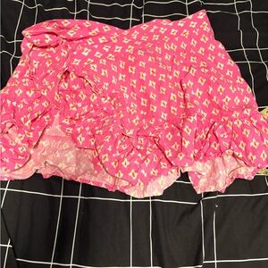 Aerie Pink Asymmetrical Wrap Skirt with Pattern
